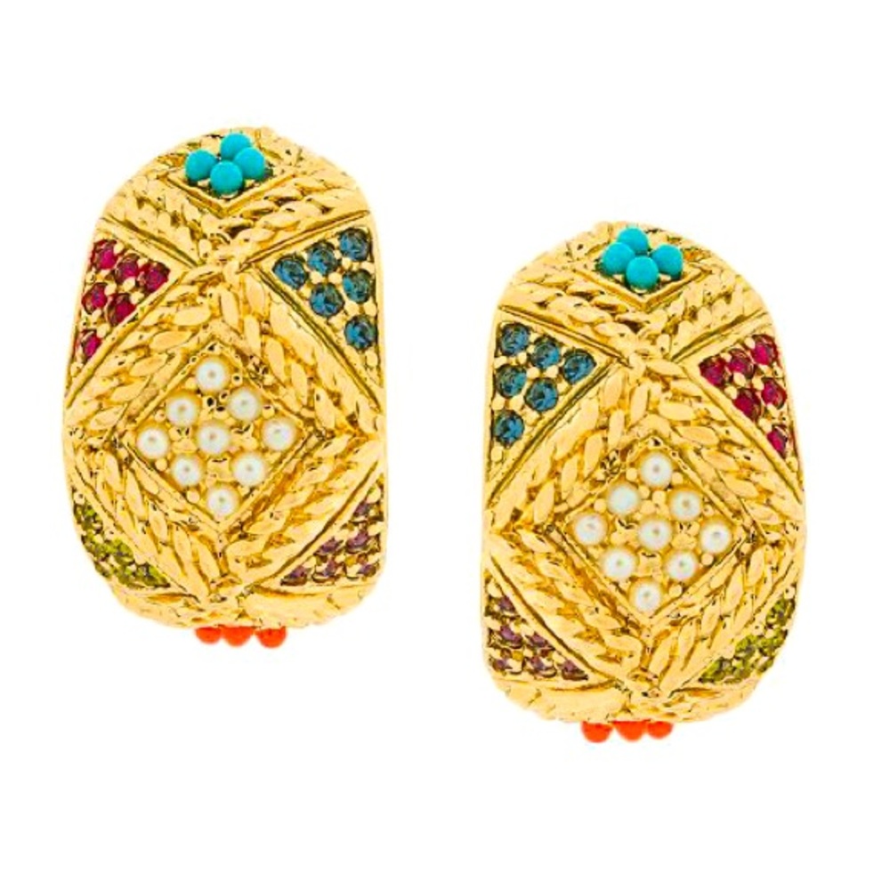 Vintage D'Orlan 22K Gold Plated over Brass multicolor Swarovski crystal earrings